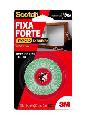 FITA FIXA FORTE DUPLA FACE  24MMX2M EXTREME 3M 20CM SUPORTE ATÉ 5KG OBJETOS PESADOS