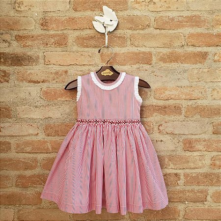 Vestido Bordado Lucca Listrado Vermelho