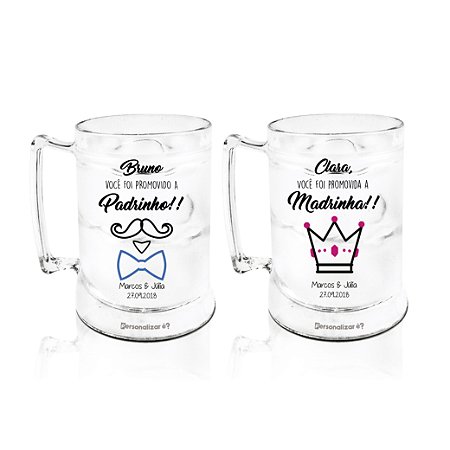 Kit 2 Caneca Gel acrilico PS  400ml - Madrinha & Padrinho