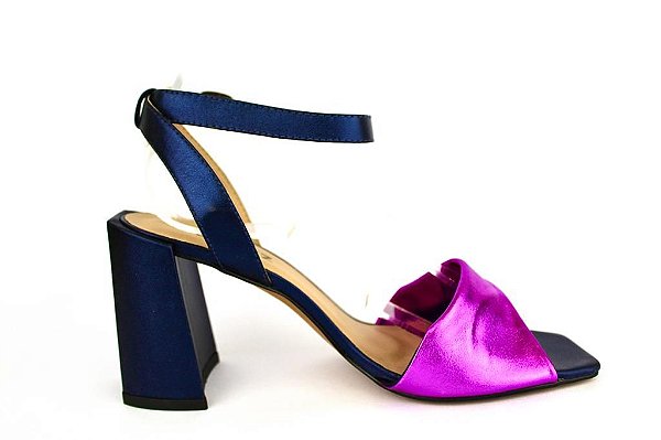 Sandália Metalizada Azul e Pink