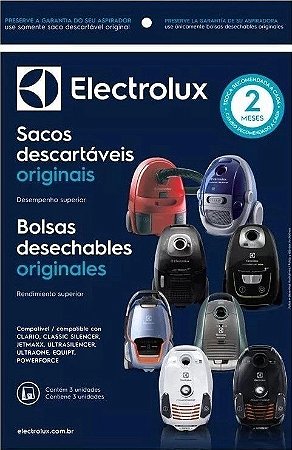 Kit c/ 3 Sacos Descartáveis p/ Aspiradores de Pó Modelos: Clario, Classic Silencer, Jetmaxx, Ultrasilencer, Ultraone, Equipt, Powerforce, Airmaxx, e Excellio Electrolux (SBECL) (SWECL)