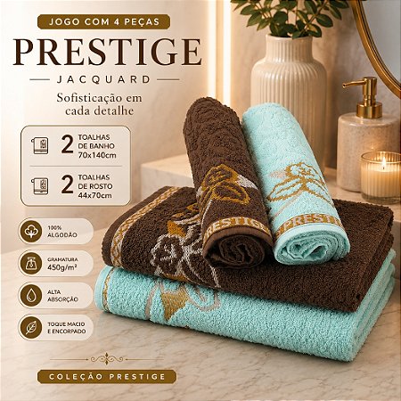 JOGO TOALHAS PRESTIGE 4 PEÇAS JACQUARD SOFISTICADO