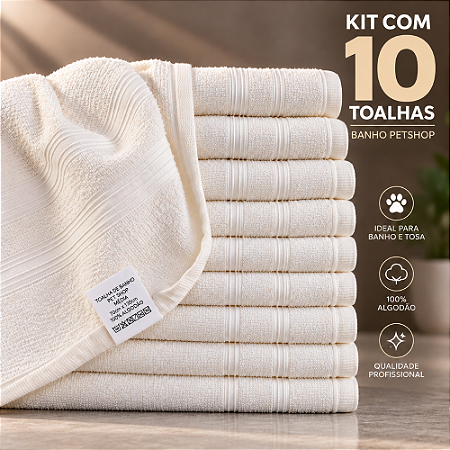 Kit 10 Toalhas Felpudas Branca Pet Shop - 100% algodão - Muito Absorvente