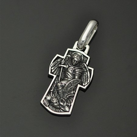 Pingente cruz arcanjo Miguel em prata 950k (maciço - 3,5 cm)