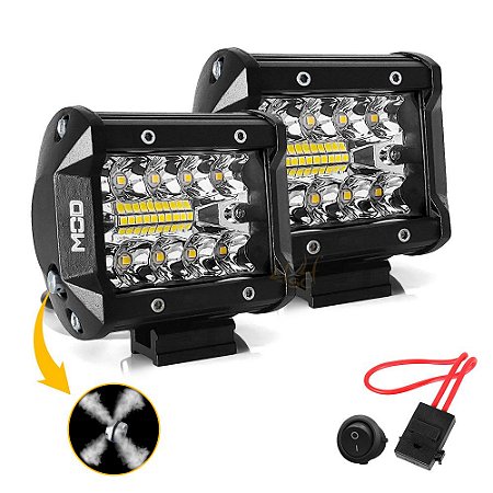 Farol de LED Auxiliar Milha MOD LEDs 4 Pol 60w 20 LEDs Combo Flood + Spot 9,5cm 12000Lm - Par