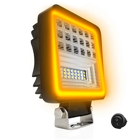 Farol de Milha LED 126w Quadrado 11cm Spot Flood + Seta Pisca Âmbar (12-24v) - Und