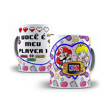 Kit Namorados gamers Player 1 e Player 2 - Caneca de cerâmica 325ml