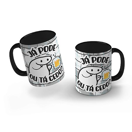 Caneca alça colorida Flork Humor - Já pode (preta) 325ml