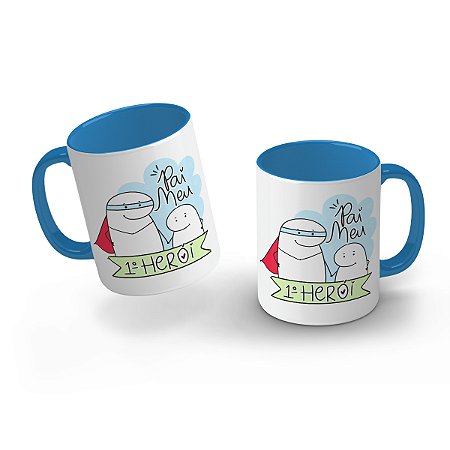Caneca alça colorida Flork dia dos pais - Primeiro herói (azul claro) 325ml