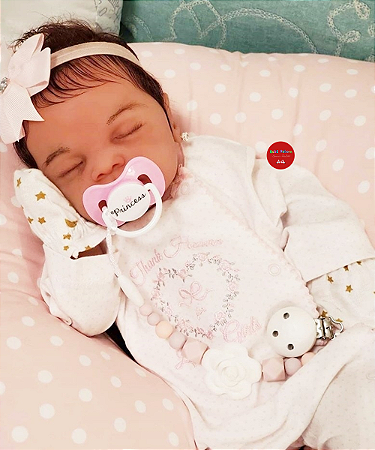 Bebê Reborn Menina Charlotte 46 Cm Olhos Fechados Princesa Linda Silicone Sólido Com Enxoval E Chupeta