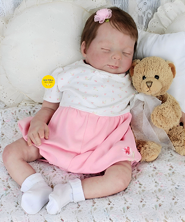 Boneca Bebê Reborn Menina Heather 55 Cm Olhos Fechados Princesinha Linda Bebê Com Enxoval Completo