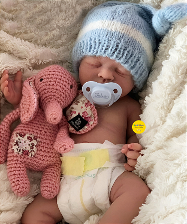 Bebê Reborn Menino Silicone Sólido 43 Cm Olhos Fechados Super Realista Chupando Chupeta Com Enxoval