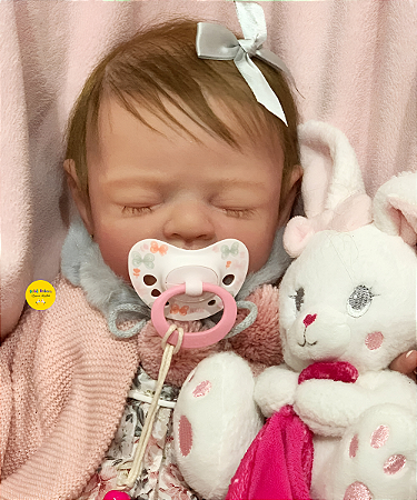 Boneca Bebê Reborn Menina Silicone Sólido 43 Cm Olhos Fechados Bebê Dormindo Chupando Chupeta