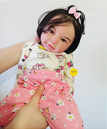 Bebê Reborn Menina Lisa 57 Cm Olhos Abertos Silicone Sólido Realista Pode Dar Banho Mama E Faz Xixi