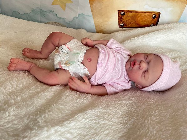 Bebê Reborn Menina Isabela 35 Cm Olhos Fechados Silicone Sólido Pode Dar Banho Bebê Realista
