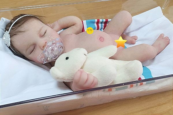 Bebê Reborn Menina Loulou 35 Cm Olhos Fechados Silicone Sólido Pode Dar Banho Parece De Verdade