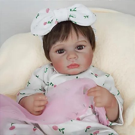 Bebê Reborn Menina 48 Cm Olhos Abertos Corpo Vinil Siliconado Recém Nascida Pronta Entrega