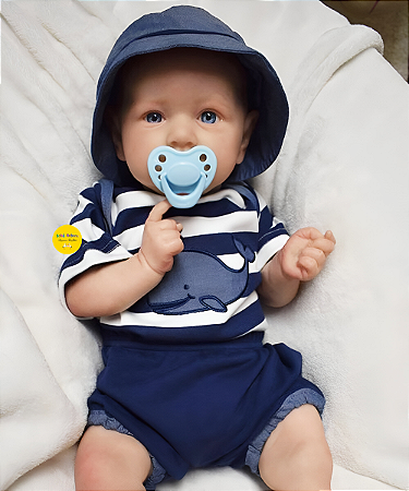 Bebê Reborn Menino Saskia 52 Cm Olhos Abertos Corpo Vinil Siliconado Acompanha Enxoval E Chupeta