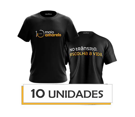 Kit 10 unidades - Camiseta básica  Preta  - 10 ANOS MAIO AMARELO