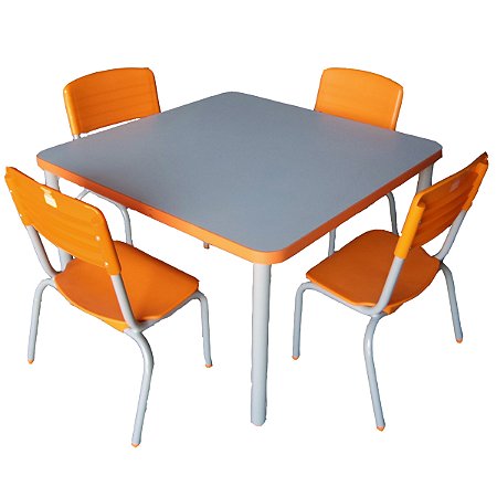 Mesa de Uso Coletivo Tamanho 01 com Cadeira Aluno Tamanho 01 – Laranja e Cinza