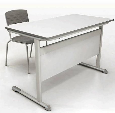 Conjunto Escolar Mesa e Cadeira Professor  Cinza – Estrutura em Aço e Polipropileno