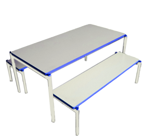 Mesas e Bancos de Refeitório – Adulto e Infantil, Estrutura em Aço e Laminado Cinza
