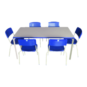 Conjunto Refeitório Adulto com Cadeira Aluno Tamanho 06 – Azul e Cinza