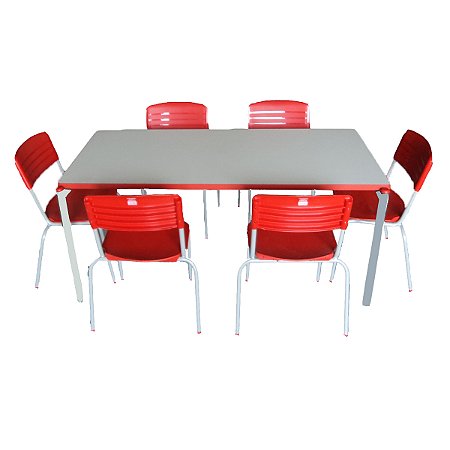 Conjunto Refeitório Infantil com Cadeira Tamanho 04 – Vermelho e Cinza
