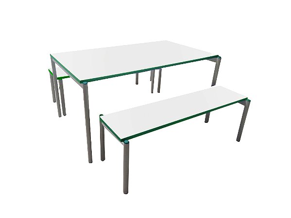 Conjunto Refeitório Adulto – Mesa e Banco em Laminado Cinza com Perfis Coloridos