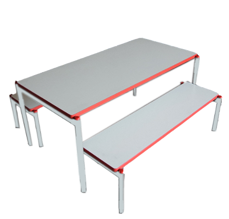 Conjunto Refeitório Infantil – Mesa e Banco em Laminado Cinza com Perfis Coloridos