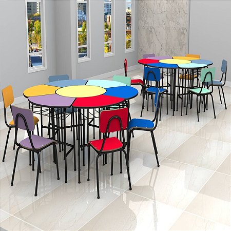 Conjunto De Mesas E Cadeiras Danúbio - Sextavado Juvenil (6 À 10 Anos).
