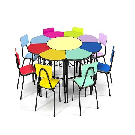 Conjunto De Mesas E Cadeiras Margarida, Oitavado Infantil - Colorido - (1 À 5 Anos)