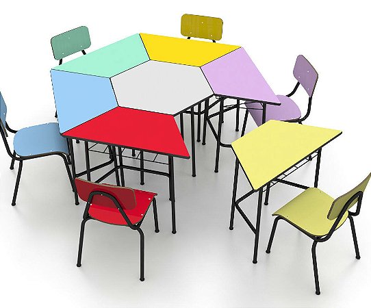Conjunto De Mesas E Cadeiras, Sextavado Infantil (1 À 5 Anos) Colorido