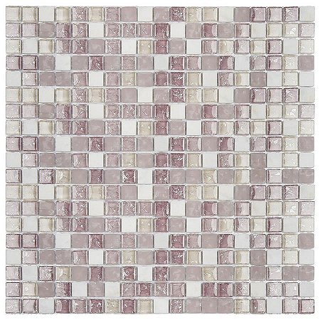 Pastilha GS306 30x30cm Bege, Rosa e Branca Glass Mosaic