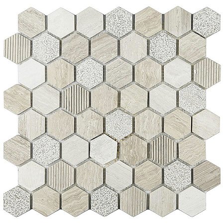 Pastilha de Mármore MR55 - Grey wood com textura especial 35,335cm - Glass mosaic