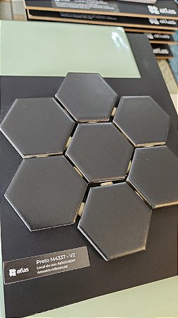 Pastilha de Porcelana Atlas Hexagonal - Preto Acetinado - M4337 - Atlas