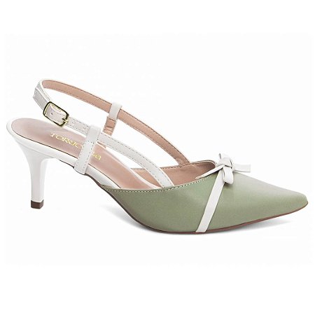 Scarpin Laço Verde Branco Feminino 60012B