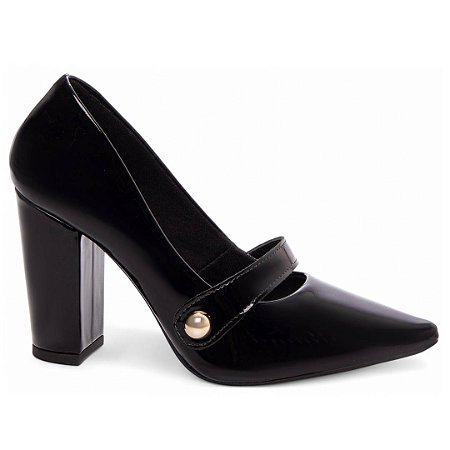 Scarpin Preto Verniz Salto Grosso 6513A