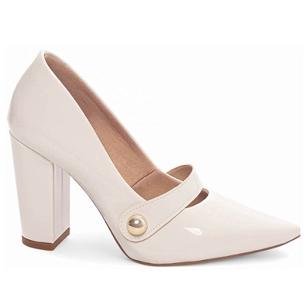 Scarpin Off White Verniz Salto Grosso 6513B