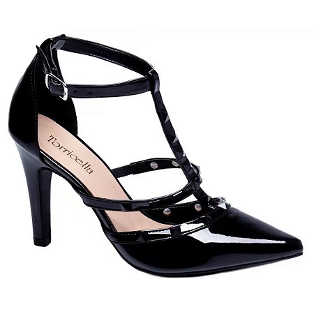 Scarpin Preto Vernizado Tachas Feminino 65054A
