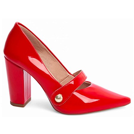 Scarpin Vermelho Verniz Salto Grosso 6513F