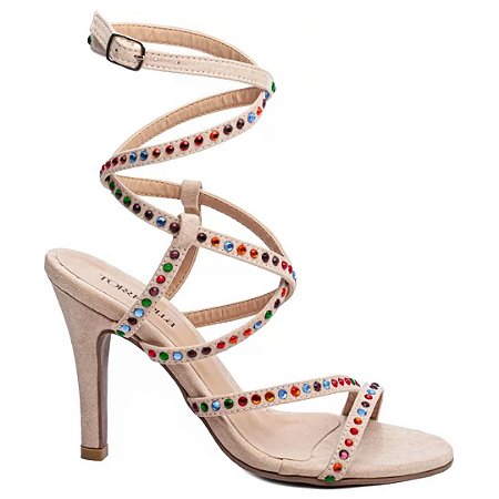 Sandália Gladiadora Bege com Apliques Coloridos 30123B