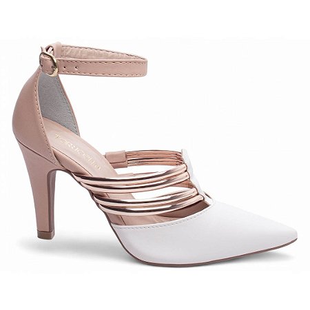 Scarpin Branco com Rose Metalizadas 66082A