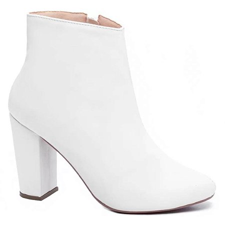 Bota Feminina Branca Cano Curto Salto Quadrado 51BC