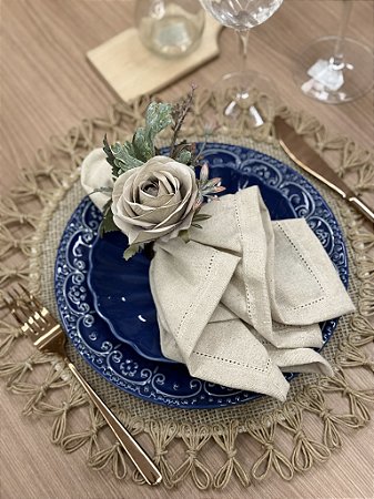 Guardanapo de Linho Misto com Ponto Ajour | 43x43cm | Cores Variadas