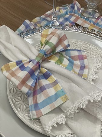 Porta Guardanapo Laço de Tecido Xadrez Colorido