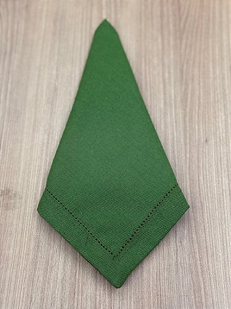 Guardanapo Verde Oliva em Linho Misto Bordado Ponto Ajour 43x43cm — Unidade