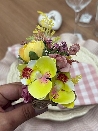Porta-Guardanapo Bouquet Orquídea Amarela e Rosa