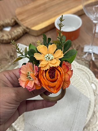 Porta-Guardanapo Floral Laranja com Folhagem | Unidade