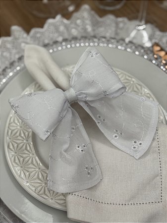 Porta Guardanapo Laço de Laise Branco com Argola de Renda
